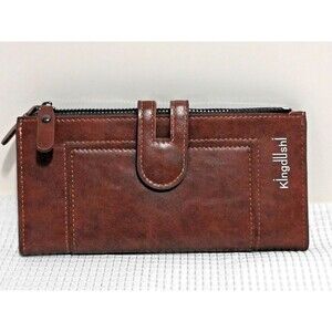 KingUshi Leather Credit Card Slots Change 2 Zipper Snap Closure Women's Wallet